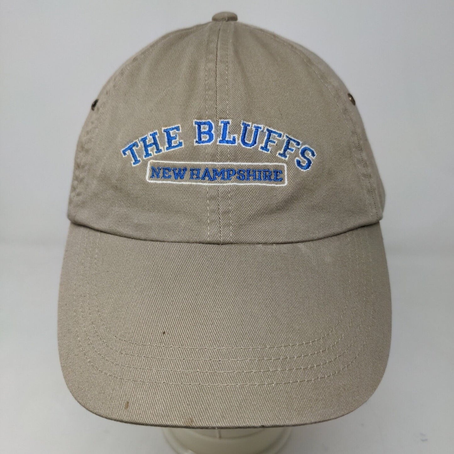 Anvil Men's Slideback Hat Tan Adjustable Embroidered New Hampshire The Bluffs