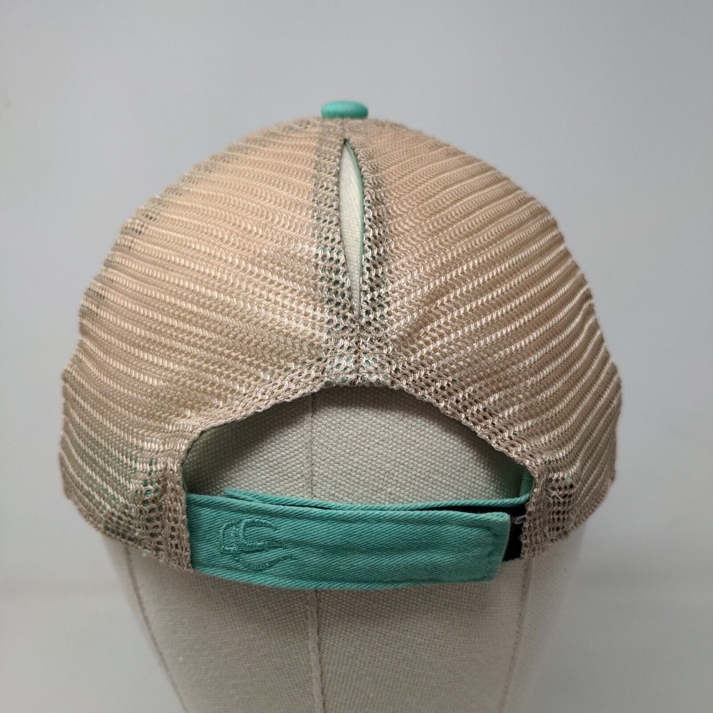 CAT Caterpillar Women's Strapback Mesh Back Hat Blue Green Ponytail Back