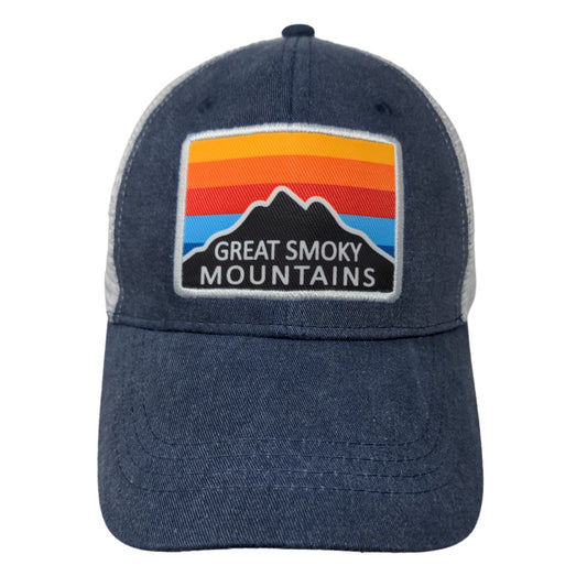 Great Smoky Mountains Men's Hat Snapback Mesh Back Blue White Adjustable