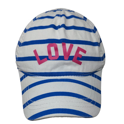 Old Navy Women's Stretchy Hat Blue White Striped Size L Graphic LOVE Logo