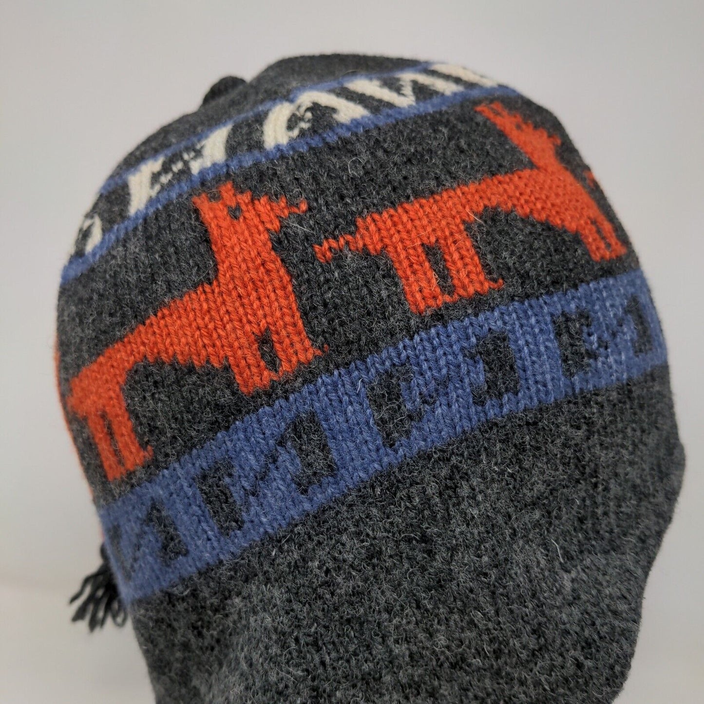 Unbranded Men's Knit Beanie Hat Gray OSFM Wool Blend Lined Llama Pattern
