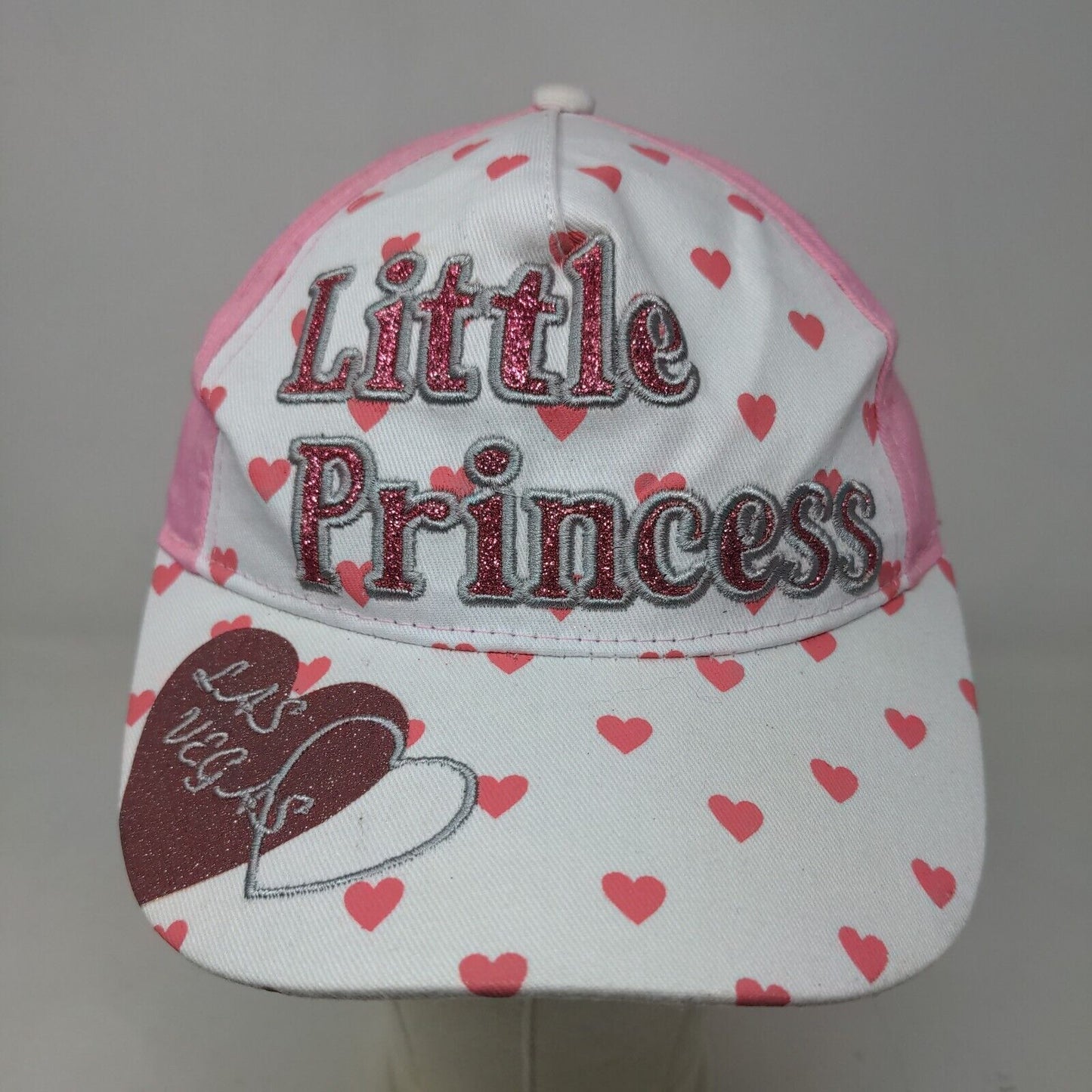 Koskash Headwear Girl's Strapback Hat White Pink 48CM Little Princess Hearts