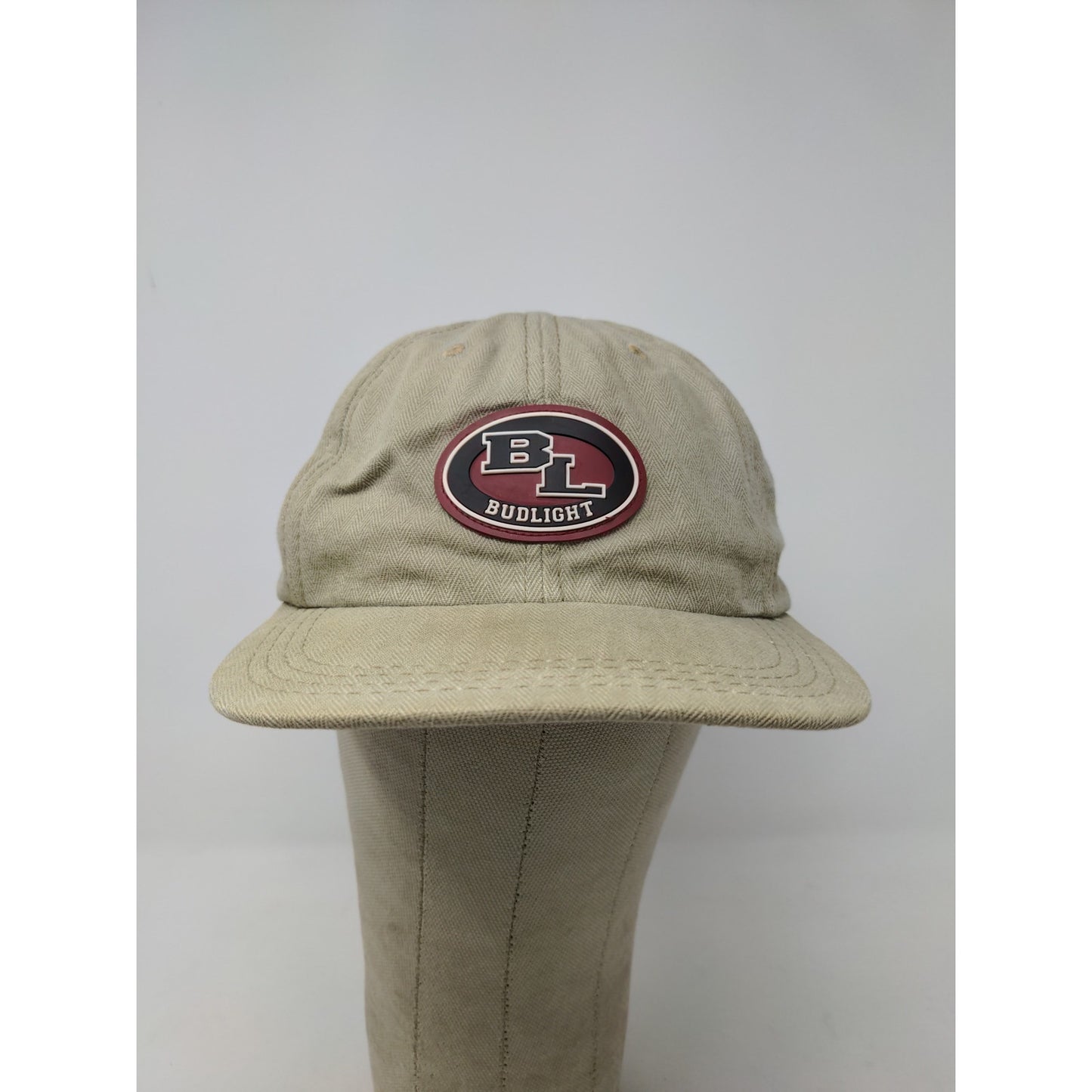 Vintage BL Bud Light Slideback Hat Made in USA OSFA Cap Patch Logo Tan