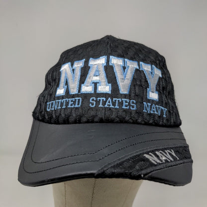 U.S. Navy Men's Strapback Hat Black OSFA Big Embroidered Logo Spell Out