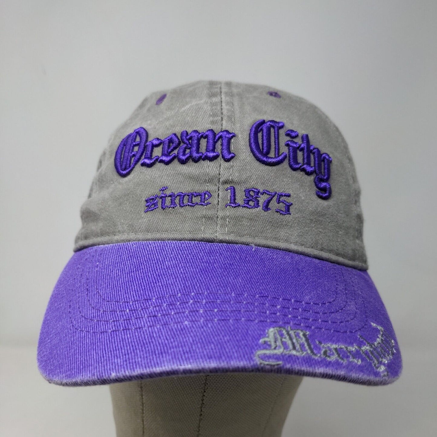 Lucky 7 USA Men's Ocean City Strapback Hat Gray Purple Embroidered Logo Maryland