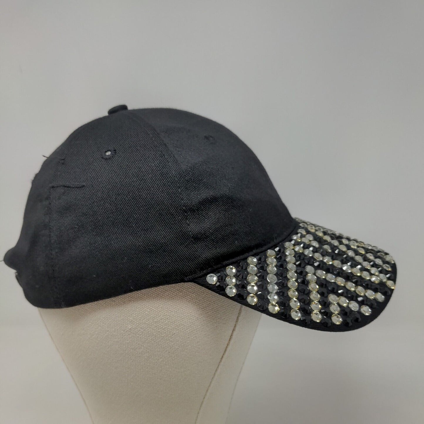 Unbranded Women's Strapback Hat Black Adjustable Shiny Rhinestones Bill