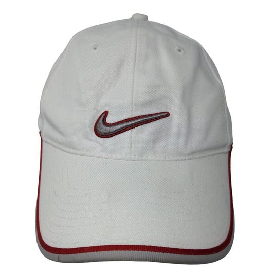 Nike Men's Strapback Hat White Red OSFA Embroidered Swoosh Vintage Gray Tag