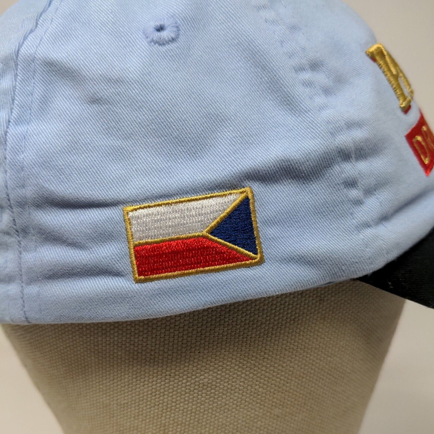 Praha Drinking Tea Men's Strapback Hat Prague Souvenir Embroidered Logo Blue 58