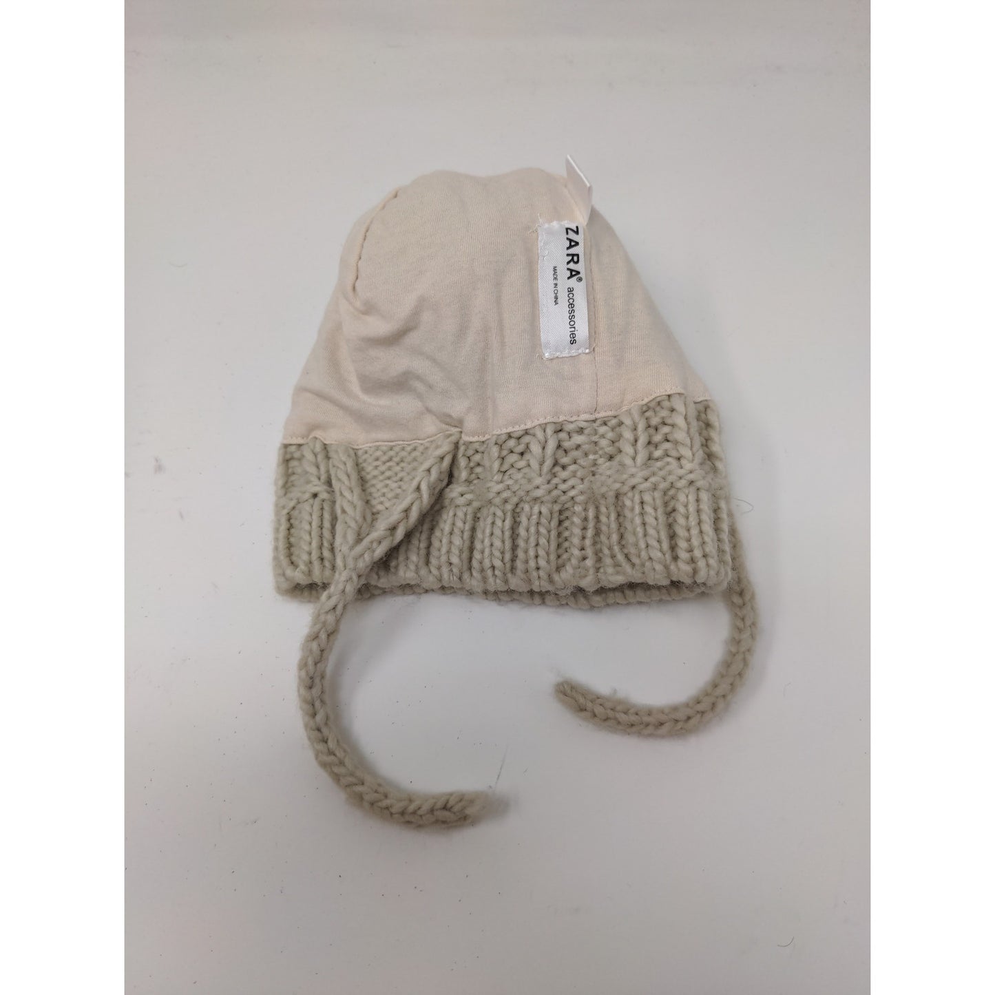 Youth Girls Zara Cable Knit Beanie Hat Pom Pom Cream Chin Ties