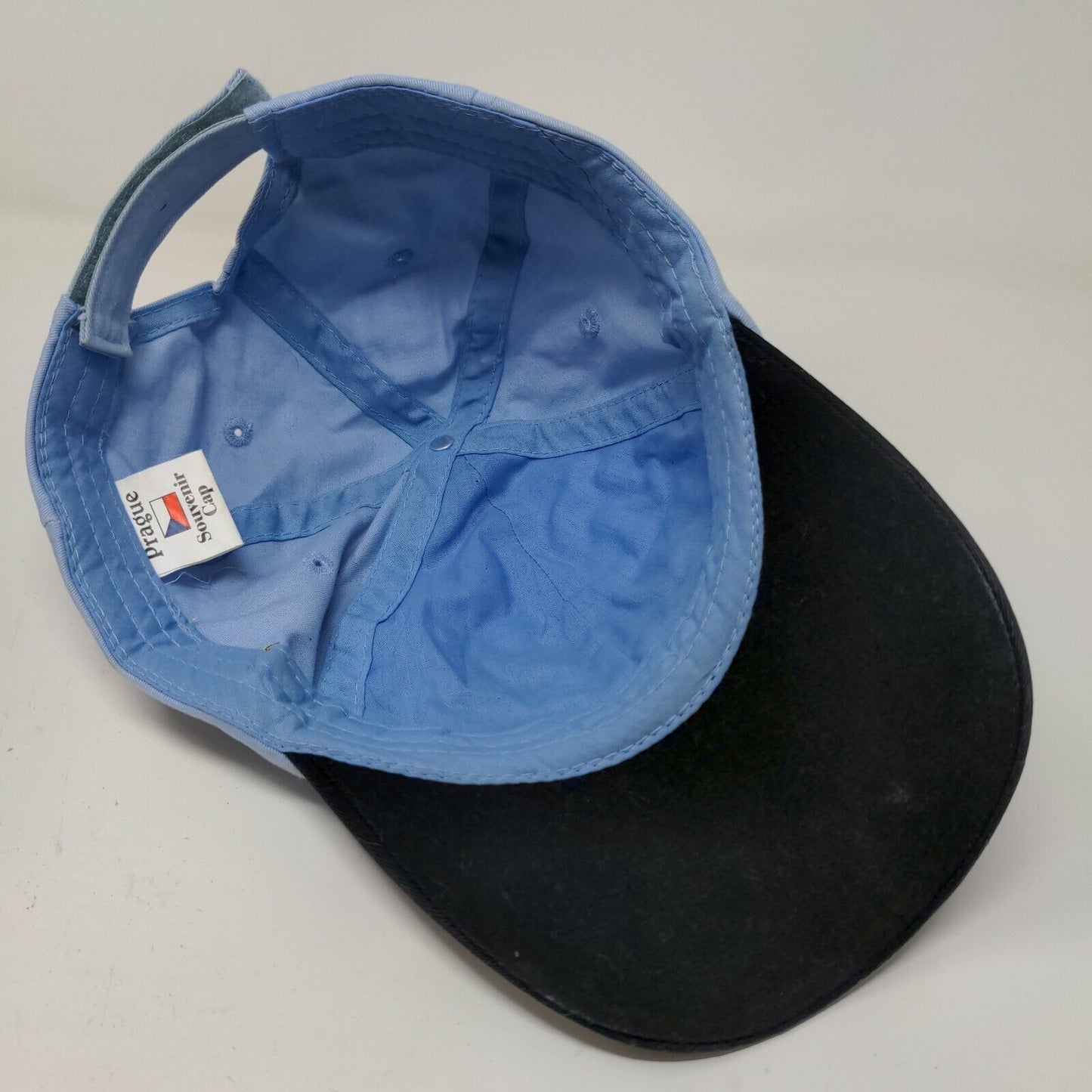 Praha Drinking Tea Men's Strapback Hat Prague Souvenir Embroidered Logo Blue 58