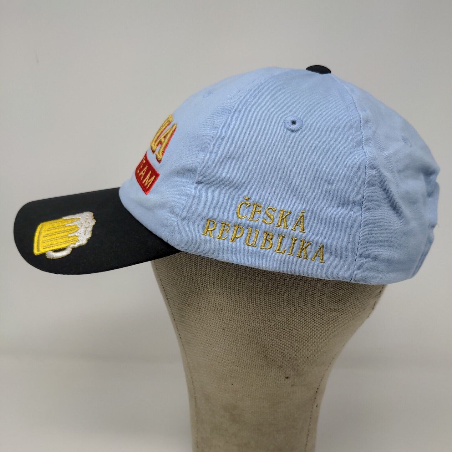 Praha Drinking Tea Men's Strapback Hat Prague Souvenir Embroidered Logo Blue 58