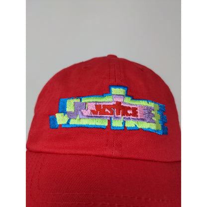 Justice Slideback Hat Red Embroidered Spell Out Colorful 100% Cotton