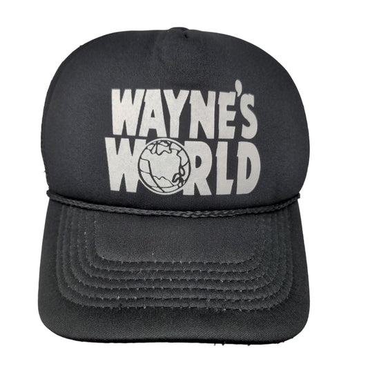 Wayne's World Men's Snapback Mesh Back Trucker Hat Black Graphic Logo