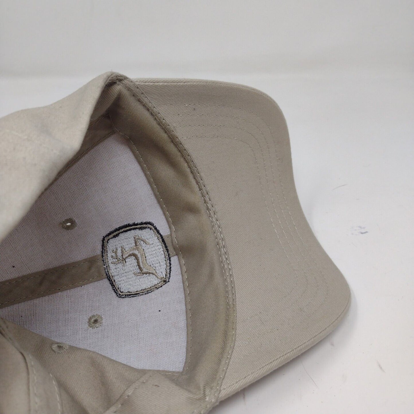 John Deere Men's Slideback Hat Tan OSFA Embroidered Logo 100% Cotton