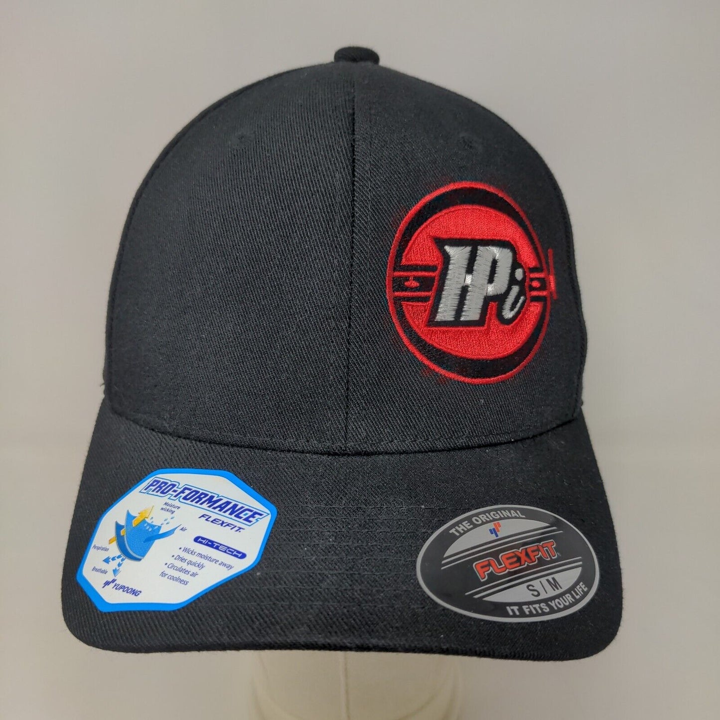 Yupoong Flexfix Men's Fitted Hat Black Size S/M Embroidered HPi Logo W/Stickers