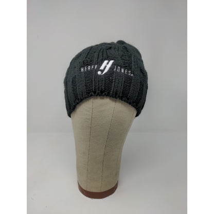 Hit Wear Herff Jones Cable Knit Beanie Hat Faux Fur Pom Pom Black