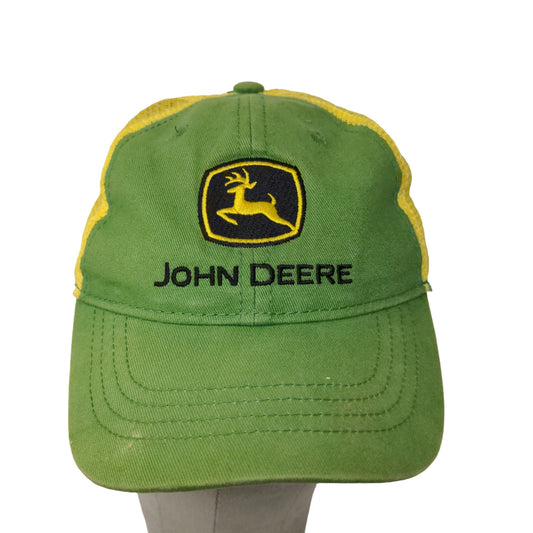 John Deere Toddler Snapback Mesh Back Hat One Size Green Yellow Embroidered Logo