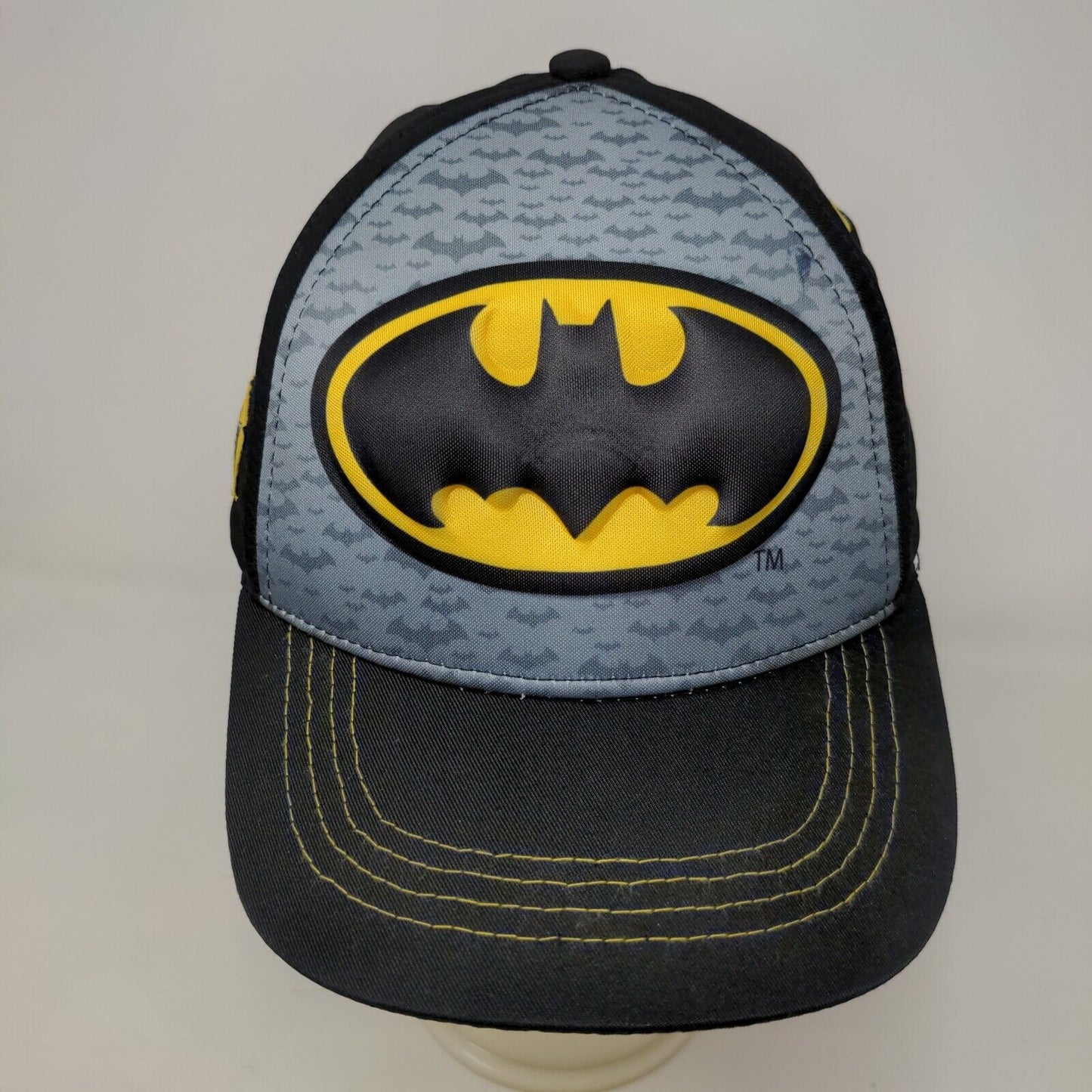 Batman Boy's Snapback Hat Black Adjustable All Over Print Bat Logo