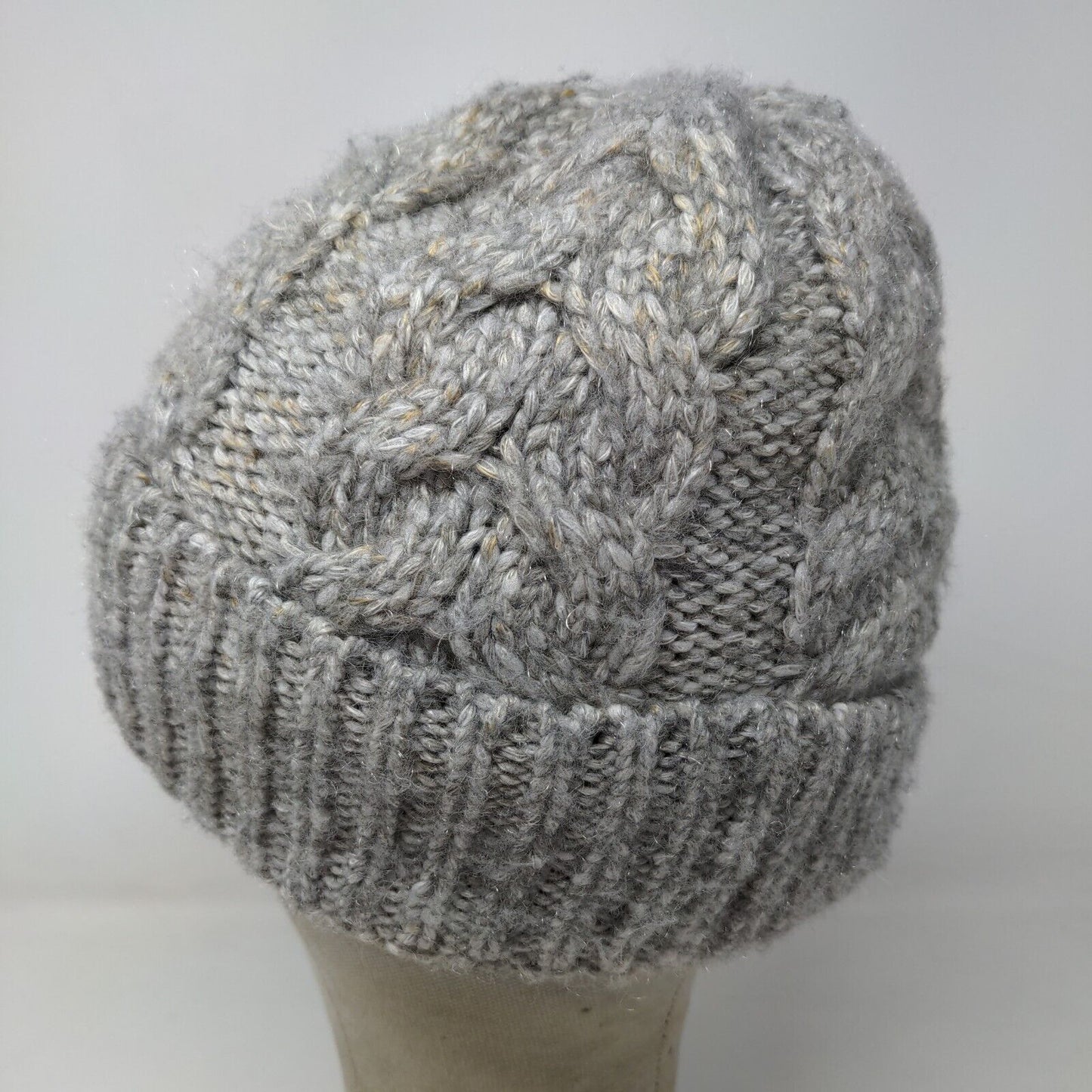 Time & Tru Women's Knit Beanie Hat Gray Tan One Size Fleece Lined