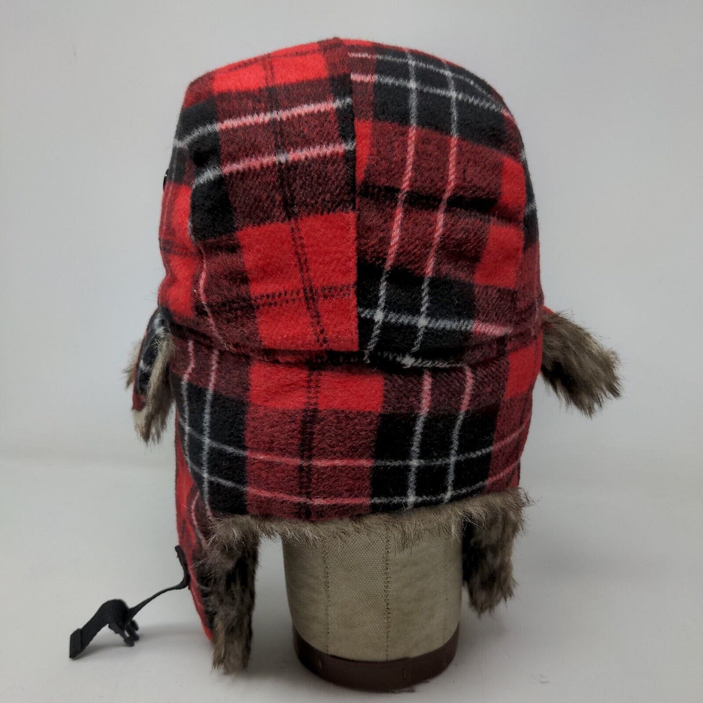 Unbranded Men's Trapper Hat Red Plaid Quilted Lined Vegan Fur Ear Flaps