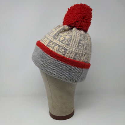 KiPi of Maine Beanie Hat Pom Pom Gray Red Warm Soft Made in USA