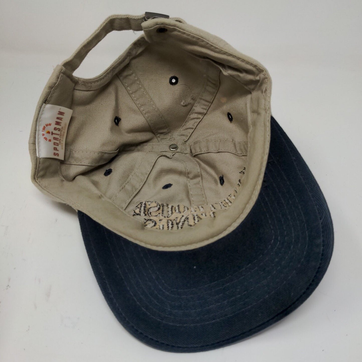 Lighthouse Landings Slideback Hat Beige Blue Adjustable Embroidered Logo