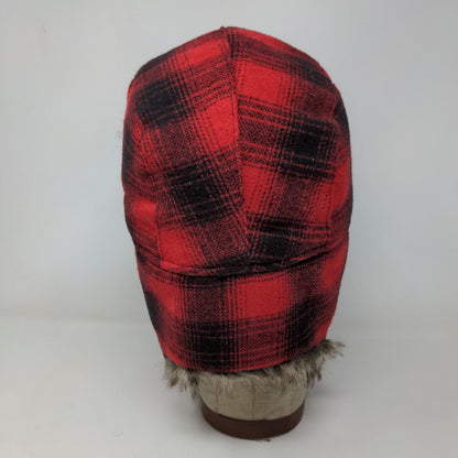 Goodfellow & Co Men's Trapper Hat Red Plaid One Size Vegan Fur Trim Ear Flaps