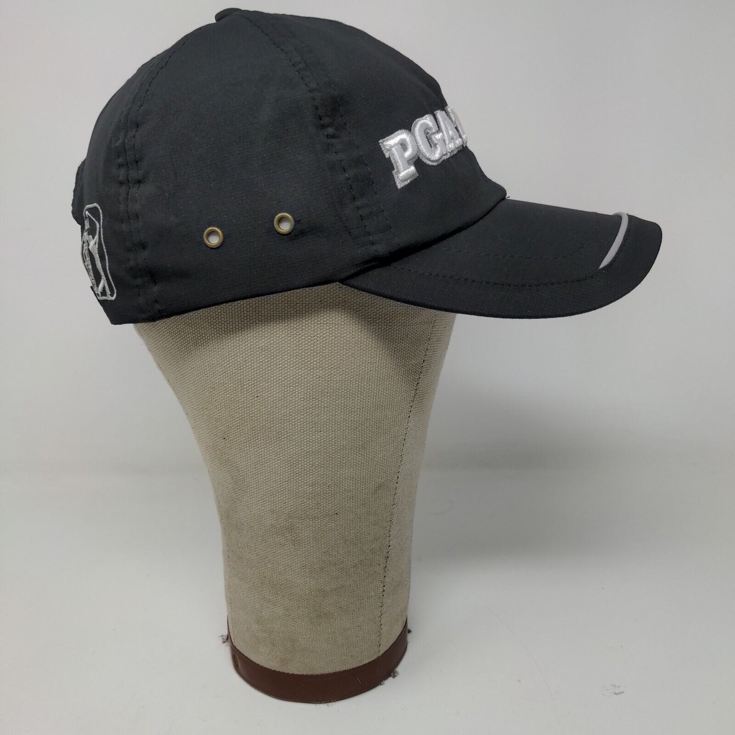 PGA Tour Strapback Hat Black OSFM Spell Out Embroidered Logo Polyester