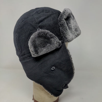 KBEthos Men's Trapper Hat Black One Size Ear Flaps Vegan Fur Trim