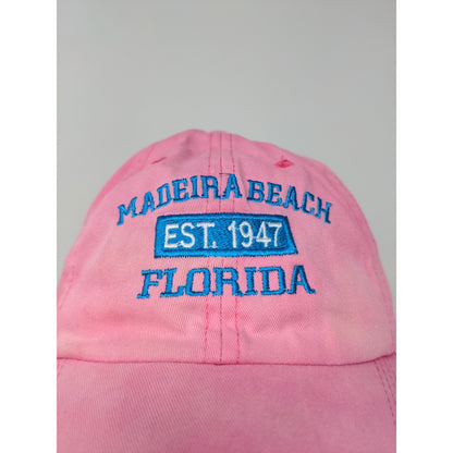 Anvil Madeira Beach Florida Strapback Hat Pink Embroidered Spell Out