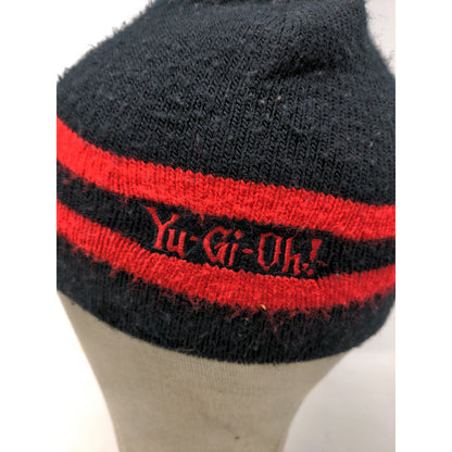 Vintage 1996 90's Youth Boys Yu-Gi-Oh! Beanie Hat OSFA Black & Red Patch Graphic