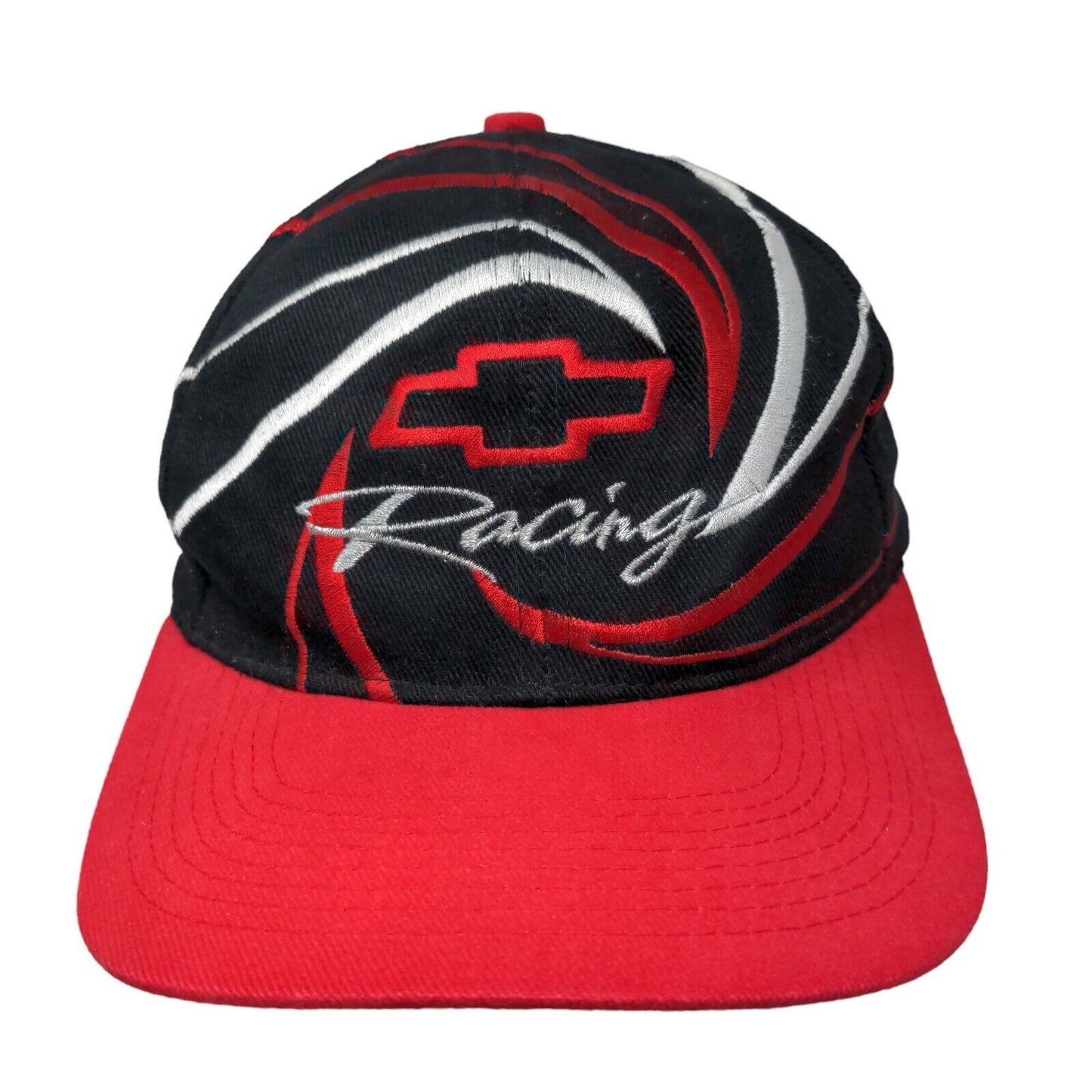 Chevrolet Racing Men's Snapback Hat Black Red White OSFA Embroidered Swirl Logo