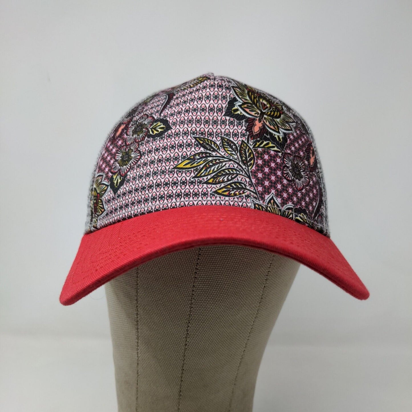 Unbranded Women's Floral Print Snapback Mesh Back Hat Pink Gray Adjustable