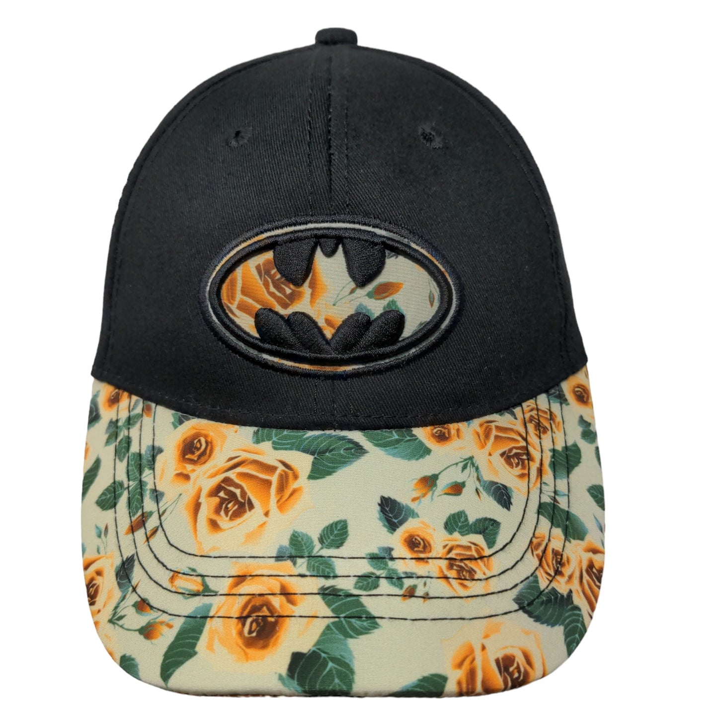 Six Flags Men's Slideback Hat Black Adjustable Floral Embroidered Logo