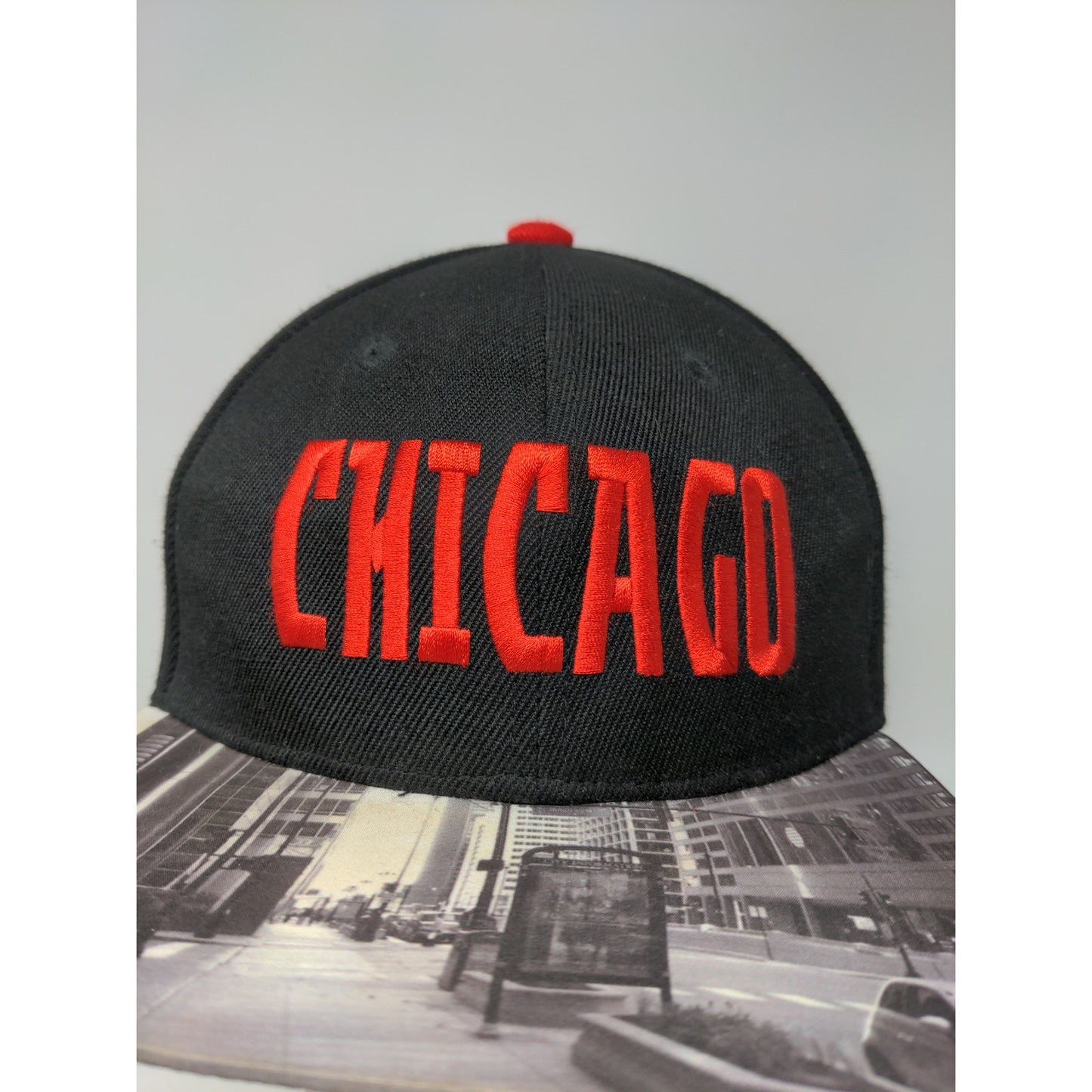 Chicago Snapback Hat Embroidered Spell Out Red & Black OSFM Picture Bill