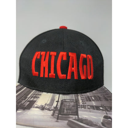 Chicago Snapback Hat Embroidered Spell Out Red & Black OSFM Picture Bill