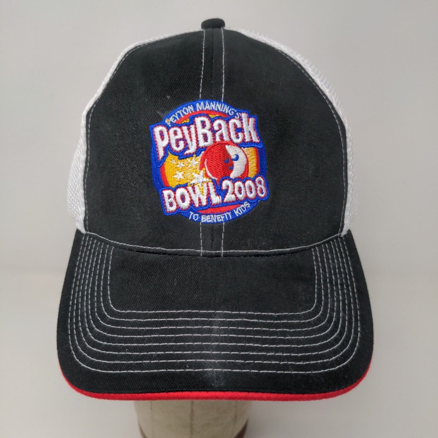 Peyton Manning PeyBack Bowl 2008 Hat Black White Embroidered Logo Mesh Back