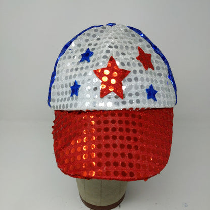 Patriotic Strapback Hat Stars Shiny Sparkly Red White Blue USA