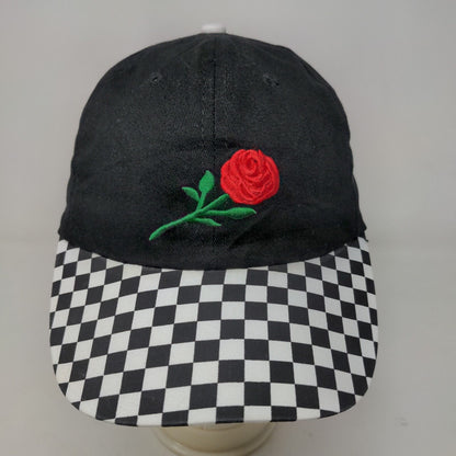 Rue 21 ETC Women's Slideback Hat Black White Check Adjustable Embroidered Rose