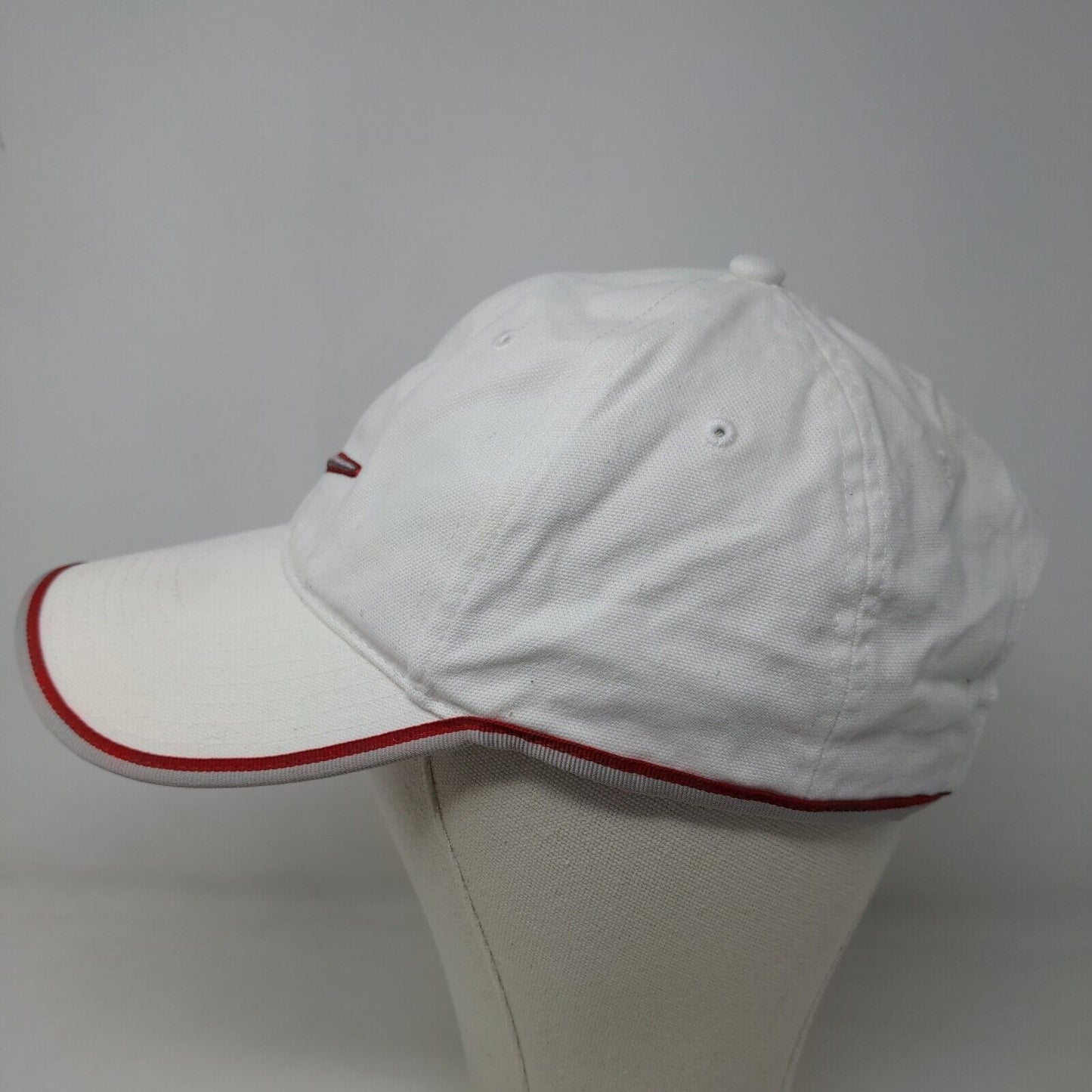 Nike Men's Strapback Hat White Red OSFA Embroidered Swoosh Vintage Gray Tag