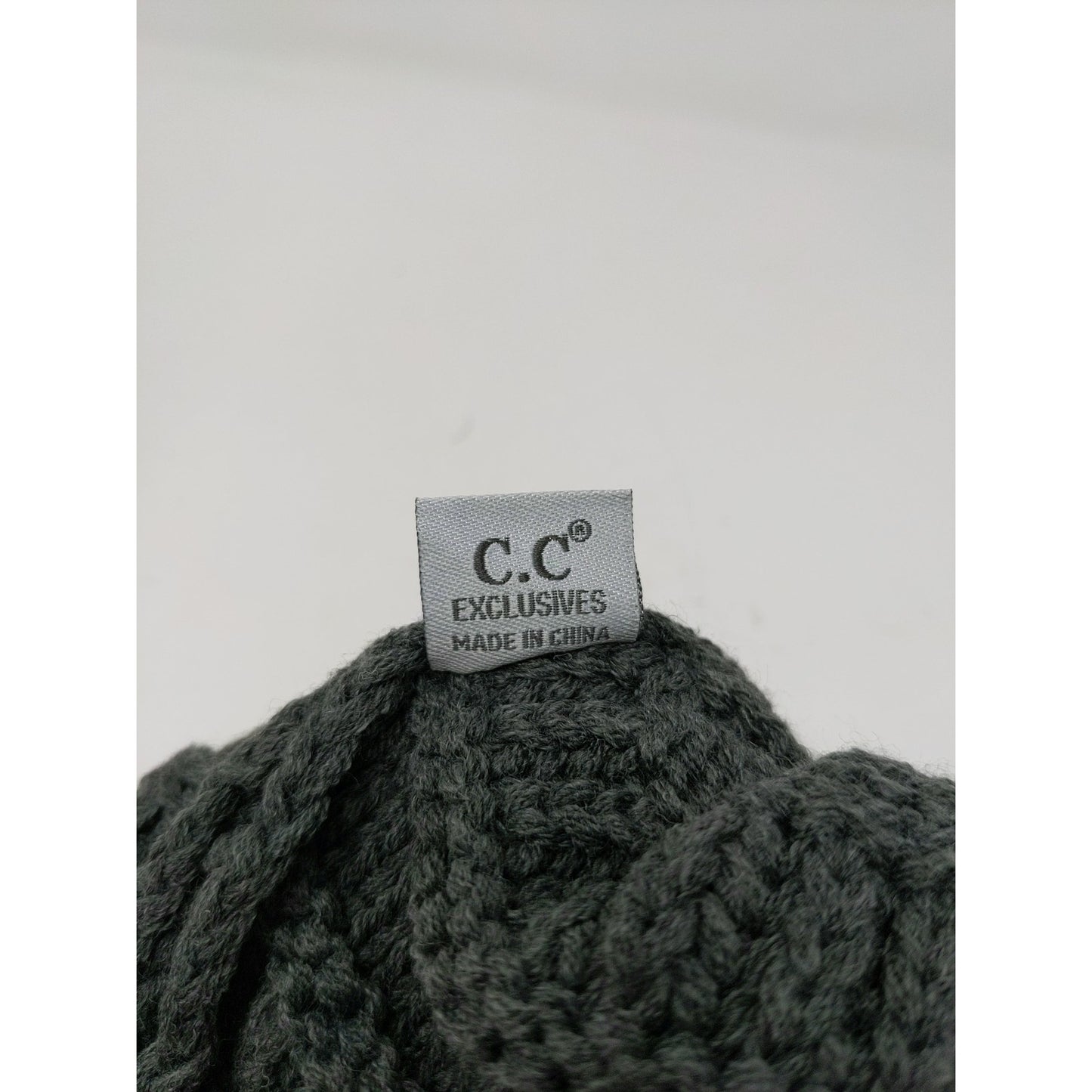 C.C. Exclusives Knit Beanie Hat Fur Pom Pom Gray 100% Acrylic