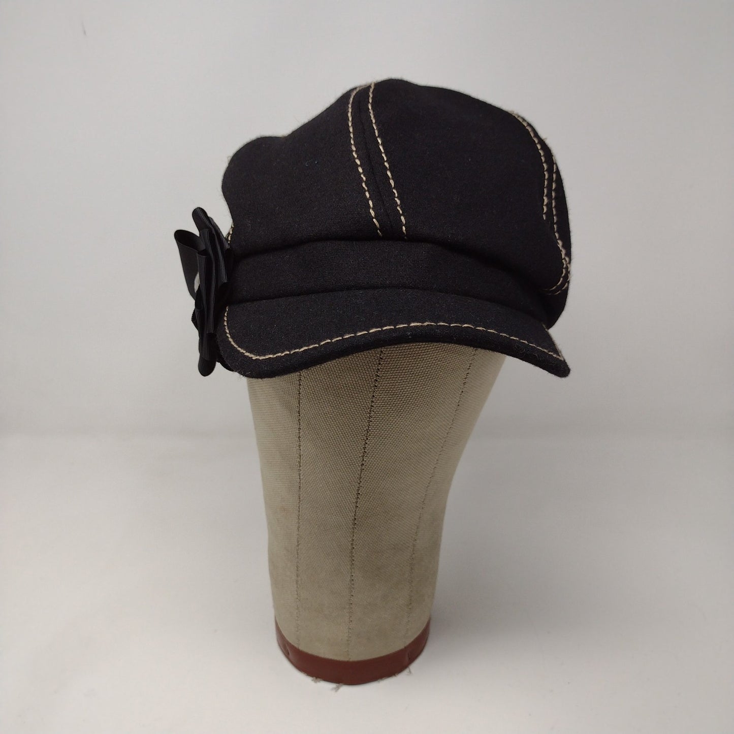 Womens Charming Charlie Newsboy Mushroom Hat OS Black Bow Polyester Logo