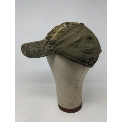 Cabelas Camo Slideback Hat OSFM Thick Embroidered Logo Cap Green Brown