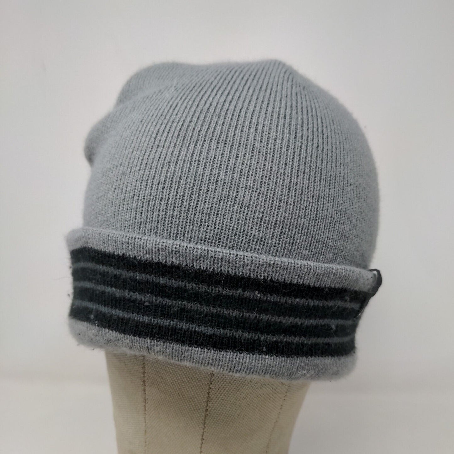 Adidas Men's Knit Beanie Hat Gray One Size Striped 100% Acrylic Warm Soft