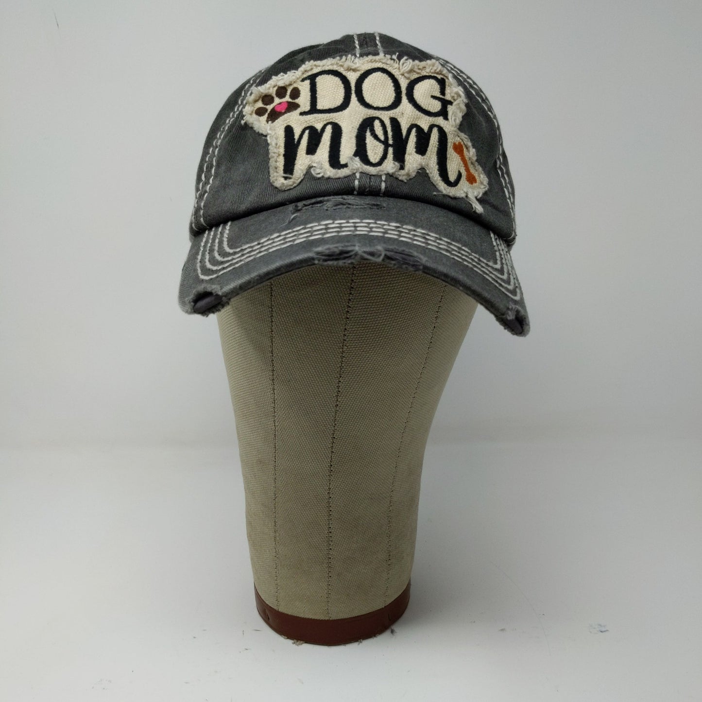 KBETHOS Dog Mom Strapback Hat Distressed Gray Embroidered Patch Logo