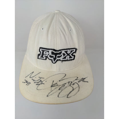 Fox Racing FlexFit Hat Embroidered Logo White SZ S/M Autographed Stains