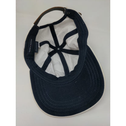 Tommy Hilfiger Slideback Hat White & Blue Embroidered Spell Out Logo One Size