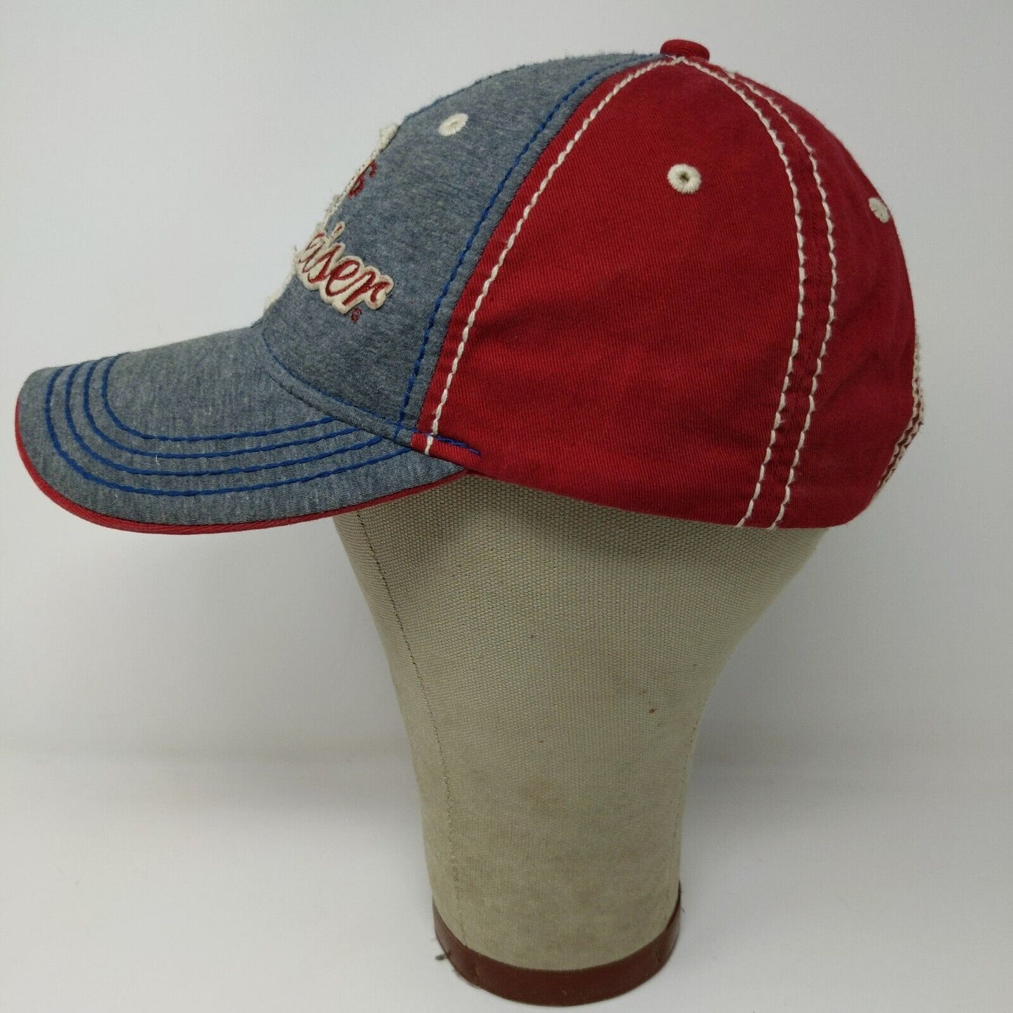 Budweiser Strapback Hat Embroidered Logo Red & Gray Adjustable