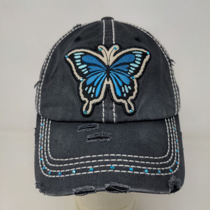 Unbranded Women's Strapback Hat Gray Adjustable Butterfly Embroidered