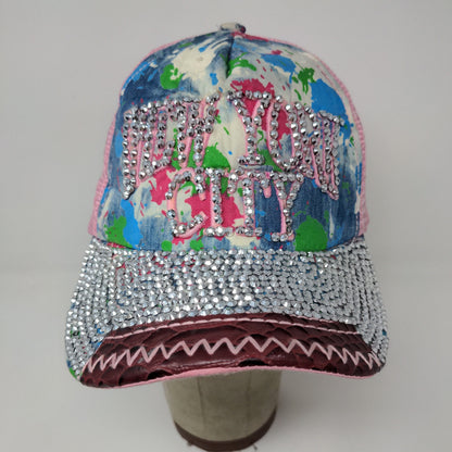 New York City Snapback Hat Pink Bling Shiny Gems Rhinestones Meshback